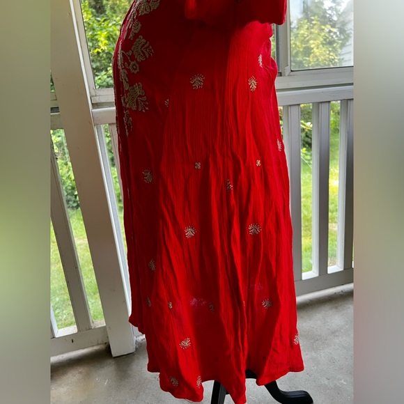Free People Red Sweet Tennessee Mini Embroidered Women's Dress with pockets - Picture 4 of 11
